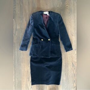 Vintage 80s JH Collectibles 2pc Navy Velvet suit blazer skirt 6 8